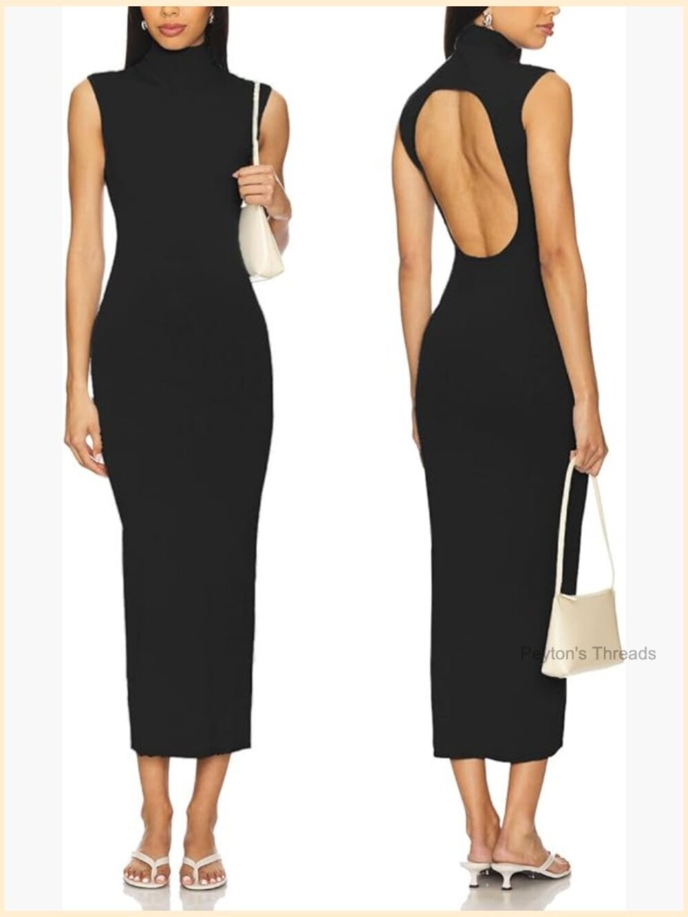 Sleeveless High Neck Backless Fitted Midi Dress Bodycon Mockneck Cut Out Back - Picture 1 of 7